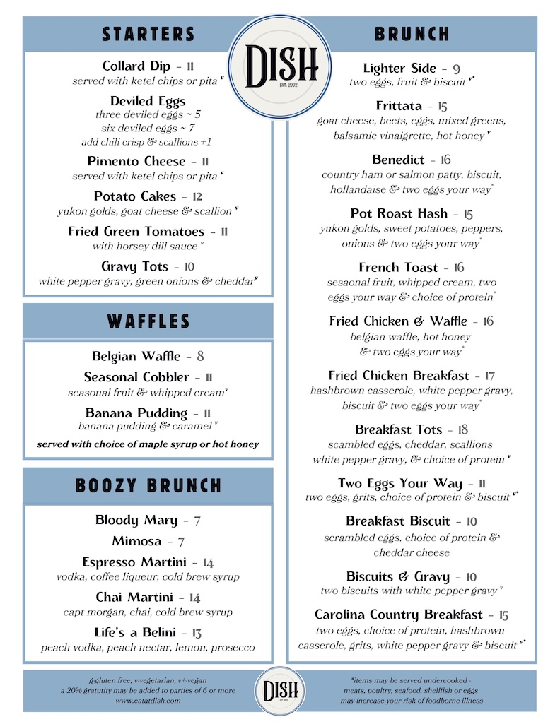 Dish Brunch Menu every weekend