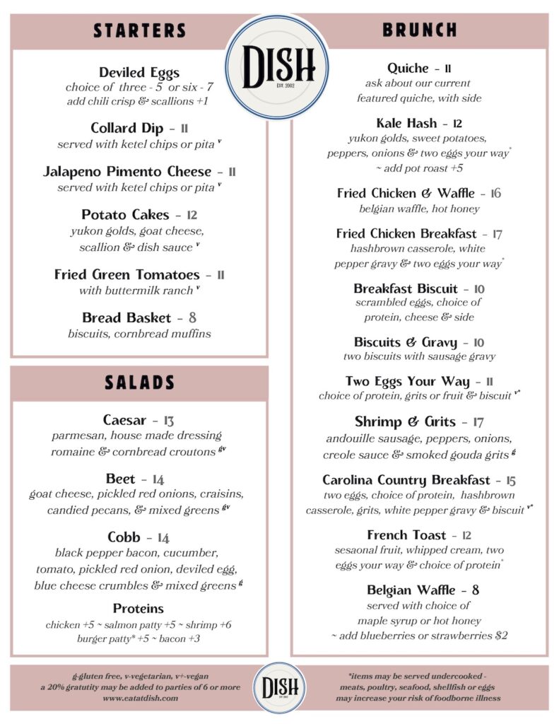 Dish Brunch Menu every weekend